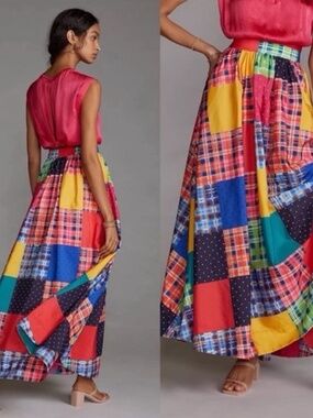 Anthropologie Maeve Vibrant Unique Patchwork A-Line extra small Maxi Skirt XS